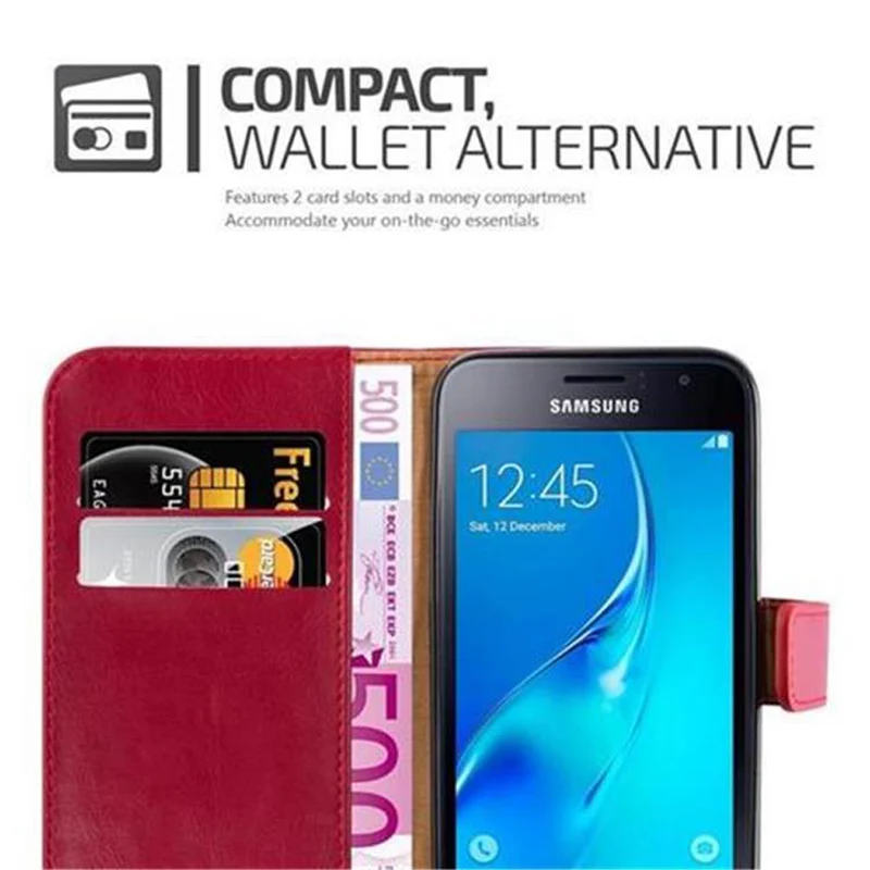 Cadorabo Hülle kompatibel mit Samsung Galaxy J1 2016 Schutzhülle mit Magnetverschluss, Standfunktion und Kartenfach