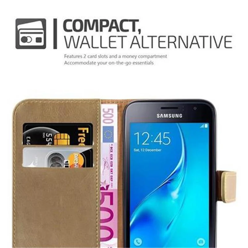 Cadorabo Hülle kompatibel mit Samsung Galaxy J1 2016 Schutzhülle mit Magnetverschluss, Standfunktion und Kartenfach