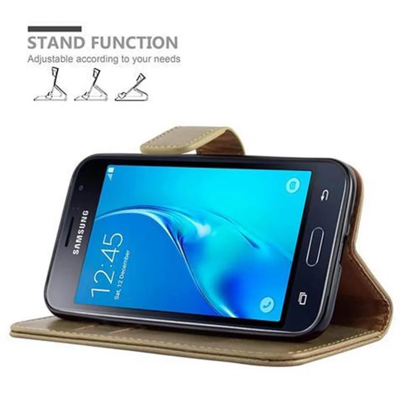 Cadorabo Hülle kompatibel mit Samsung Galaxy J1 2016 Schutzhülle mit Magnetverschluss, Standfunktion und Kartenfach