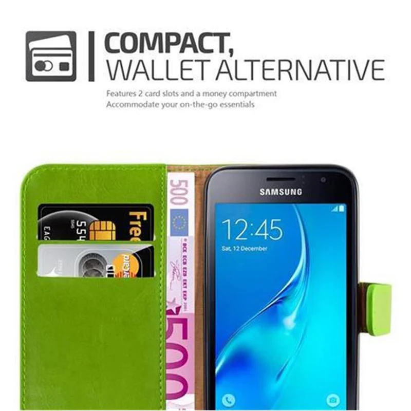 Cadorabo Hülle kompatibel mit Samsung Galaxy J1 2016 Schutzhülle mit Magnetverschluss, Standfunktion und Kartenfach