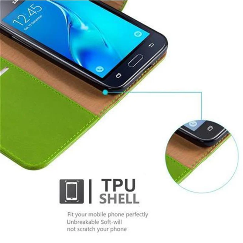 Cadorabo Hülle kompatibel mit Samsung Galaxy J1 2016 Schutzhülle mit Magnetverschluss, Standfunktion und Kartenfach