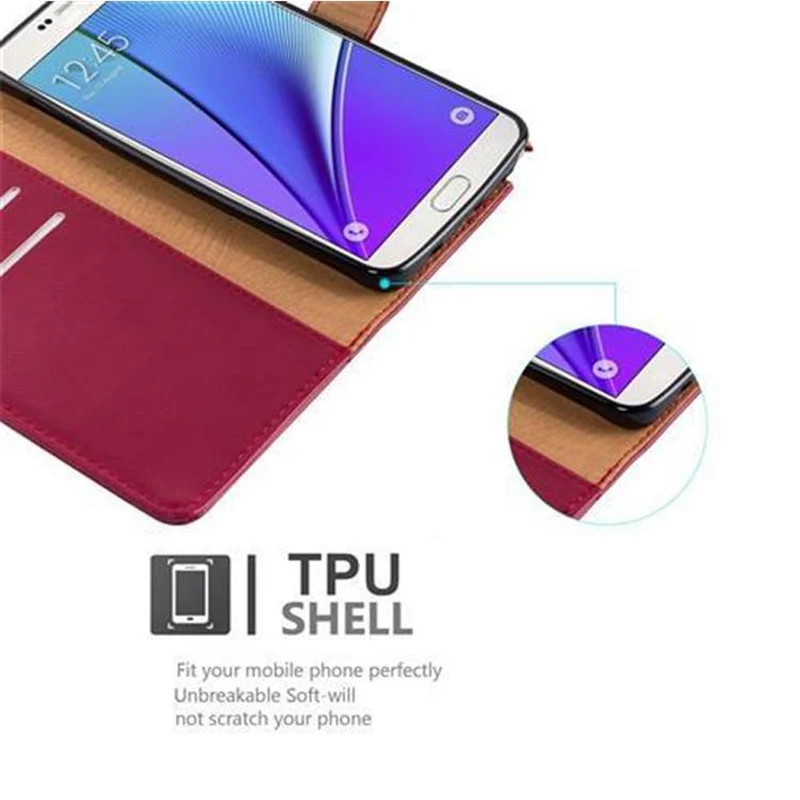Cadorabo Hülle kompatibel mit Samsung Galaxy NOTE 5 Schutzhülle mit Magnetverschluss, Standfunktion und Kartenfach