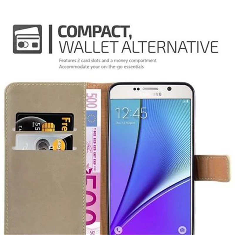Cadorabo Hülle kompatibel mit Samsung Galaxy NOTE 5 Schutzhülle mit Magnetverschluss, Standfunktion und Kartenfach