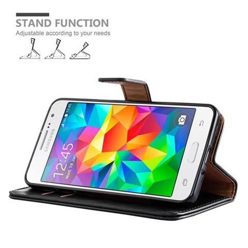 Cadorabo Hülle kompatibel mit Samsung Galaxy GRAND PRIME Schutzhülle mit Magnetverschluss, Standfunktion und Kartenfach