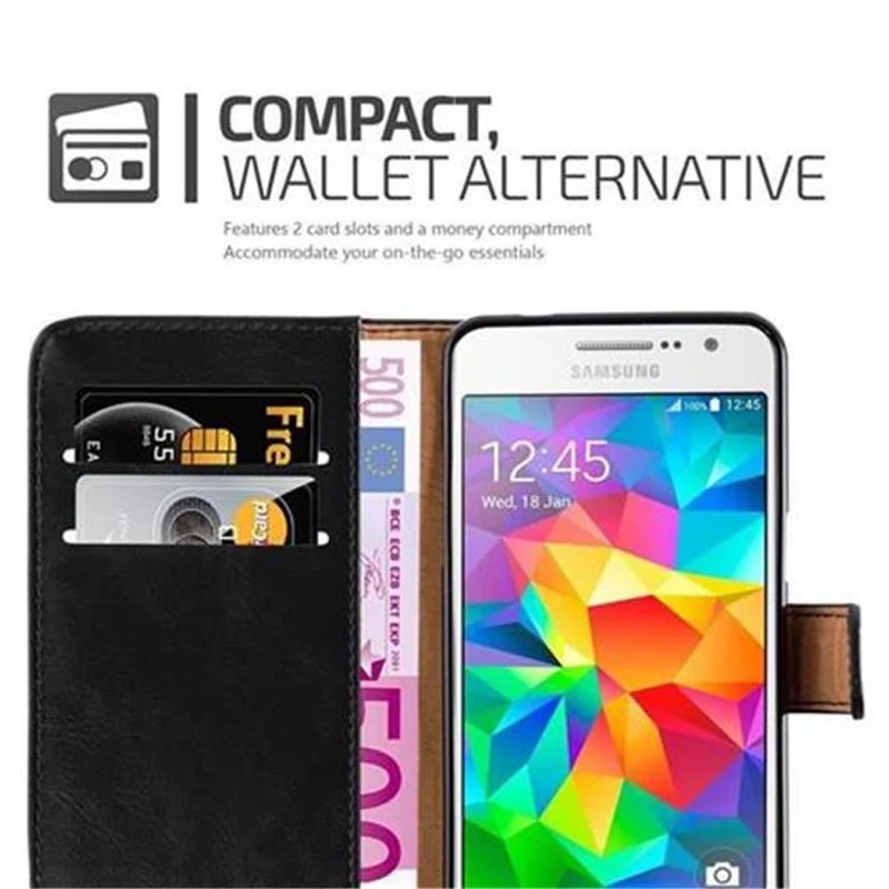 Cadorabo Hülle kompatibel mit Samsung Galaxy GRAND PRIME Schutzhülle mit Magnetverschluss, Standfunktion und Kartenfach