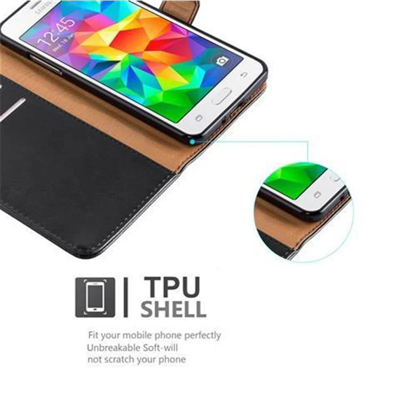 Cadorabo Hülle kompatibel mit Samsung Galaxy GRAND PRIME Schutzhülle mit Magnetverschluss, Standfunktion und Kartenfach