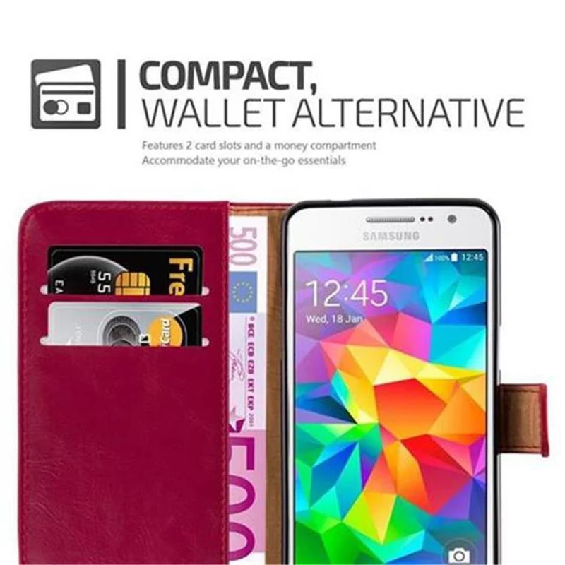 Cadorabo Hülle kompatibel mit Samsung Galaxy GRAND PRIME Schutzhülle mit Magnetverschluss, Standfunktion und Kartenfach