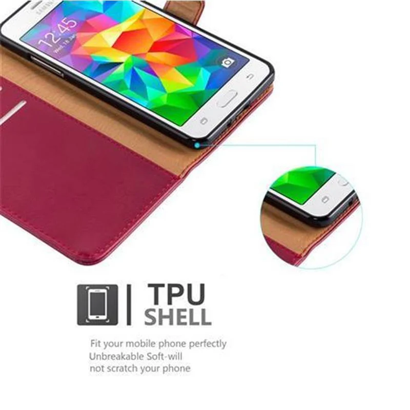 Cadorabo Hülle kompatibel mit Samsung Galaxy GRAND PRIME Schutzhülle mit Magnetverschluss, Standfunktion und Kartenfach