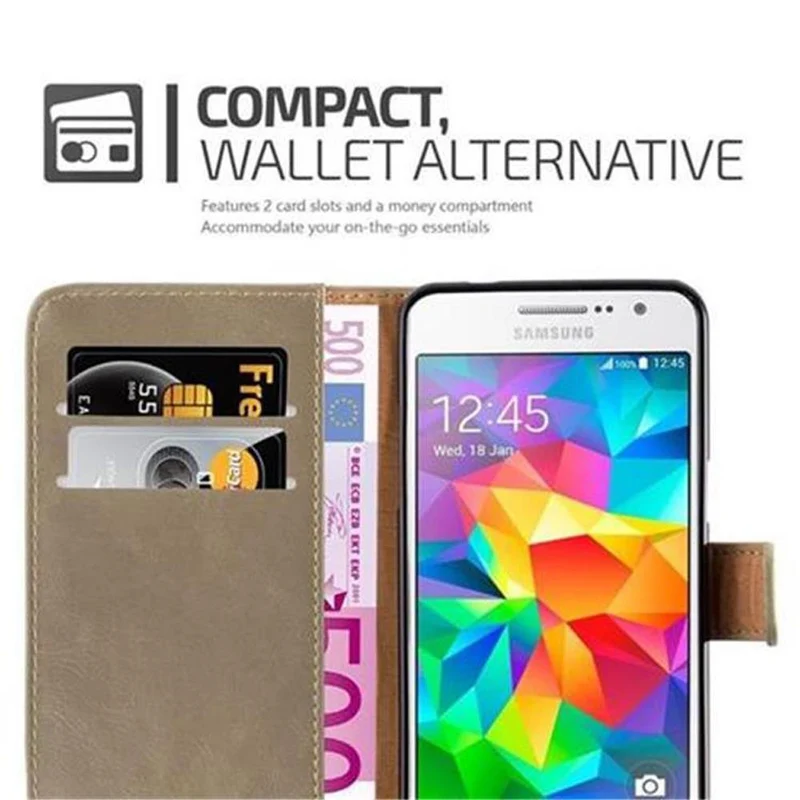 Cadorabo Hülle kompatibel mit Samsung Galaxy GRAND PRIME Schutzhülle mit Magnetverschluss, Standfunktion und Kartenfach