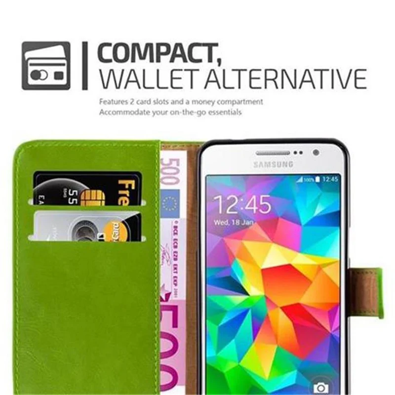 Cadorabo Hülle kompatibel mit Samsung Galaxy GRAND PRIME Schutzhülle mit Magnetverschluss, Standfunktion und Kartenfach