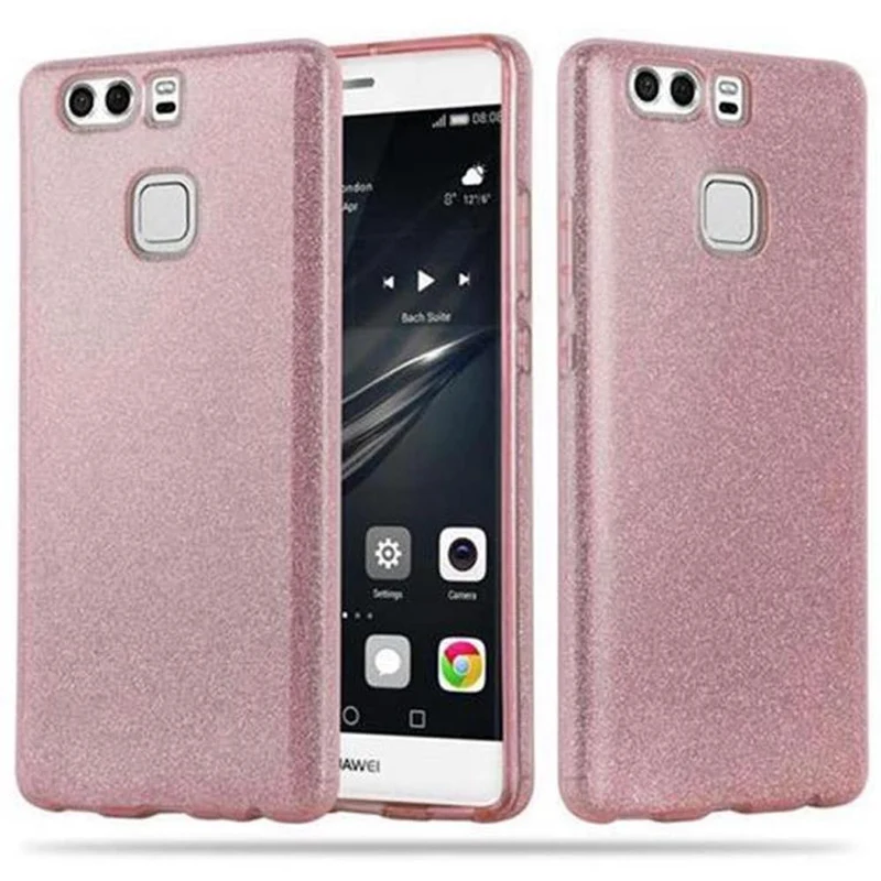 Cadorabo Hülle kompatibel mit Huawei P9 TPU Silikon und Hard Case Schutzhülle im Glitzer Design