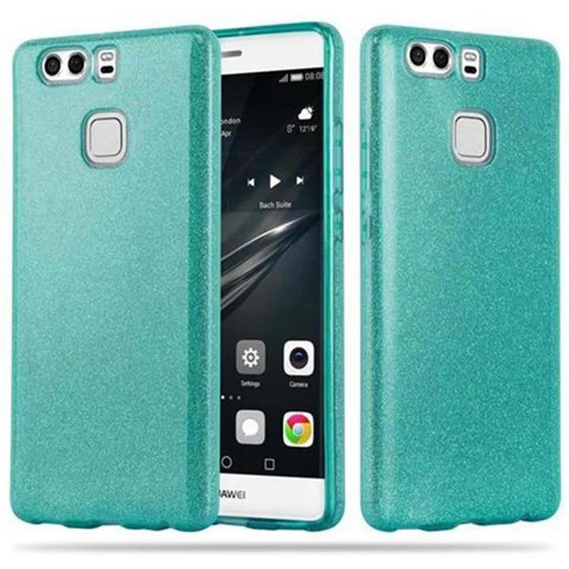 Cadorabo Hülle kompatibel mit Huawei P9 TPU Silikon und Hard Case Schutzhülle im Glitzer Design