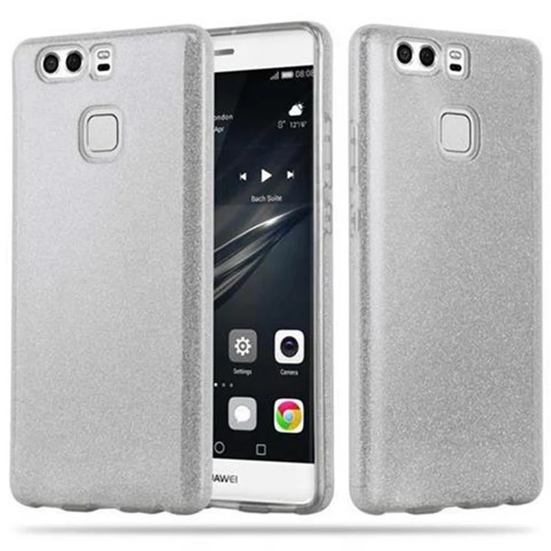 Cadorabo Hülle kompatibel mit Huawei P9 TPU Silikon und Hard Case Schutzhülle im Glitzer Design