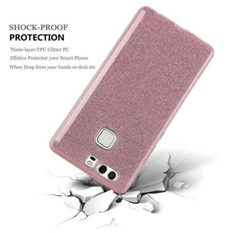 Cadorabo Hülle kompatibel mit Huawei P9 TPU Silikon und Hard Case Schutzhülle im Glitzer Design