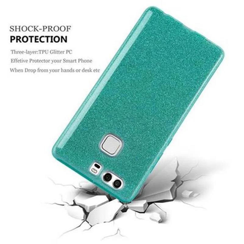 Cadorabo Hülle kompatibel mit Huawei P9 TPU Silikon und Hard Case Schutzhülle im Glitzer Design