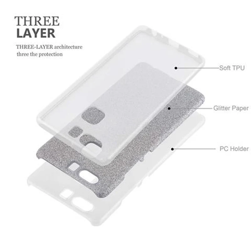 Cadorabo Hülle kompatibel mit Huawei P9 TPU Silikon und Hard Case Schutzhülle im Glitzer Design