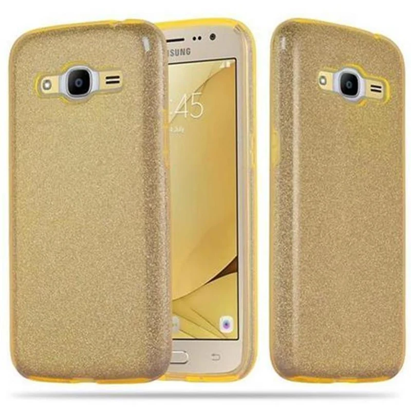 Cadorabo Hülle kompatibel mit Samsung Galaxy J2 2016 TPU Silikon und Hard Case Schutzhülle im Glitzer Design
