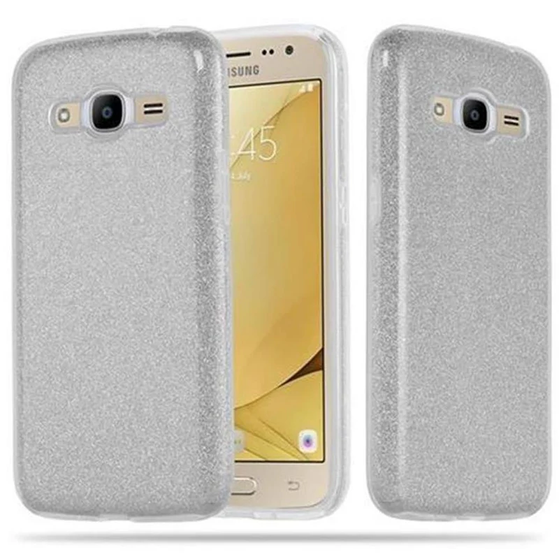 Cadorabo Hülle kompatibel mit Samsung Galaxy J2 2016 TPU Silikon und Hard Case Schutzhülle im Glitzer Design