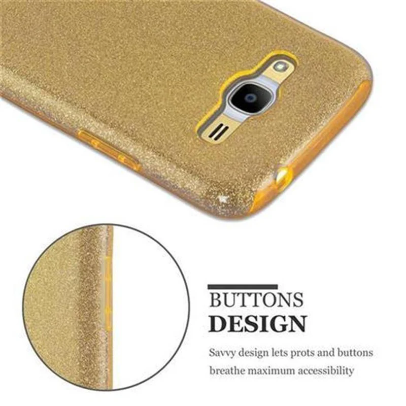 Cadorabo Hülle kompatibel mit Samsung Galaxy J2 2016 TPU Silikon und Hard Case Schutzhülle im Glitzer Design