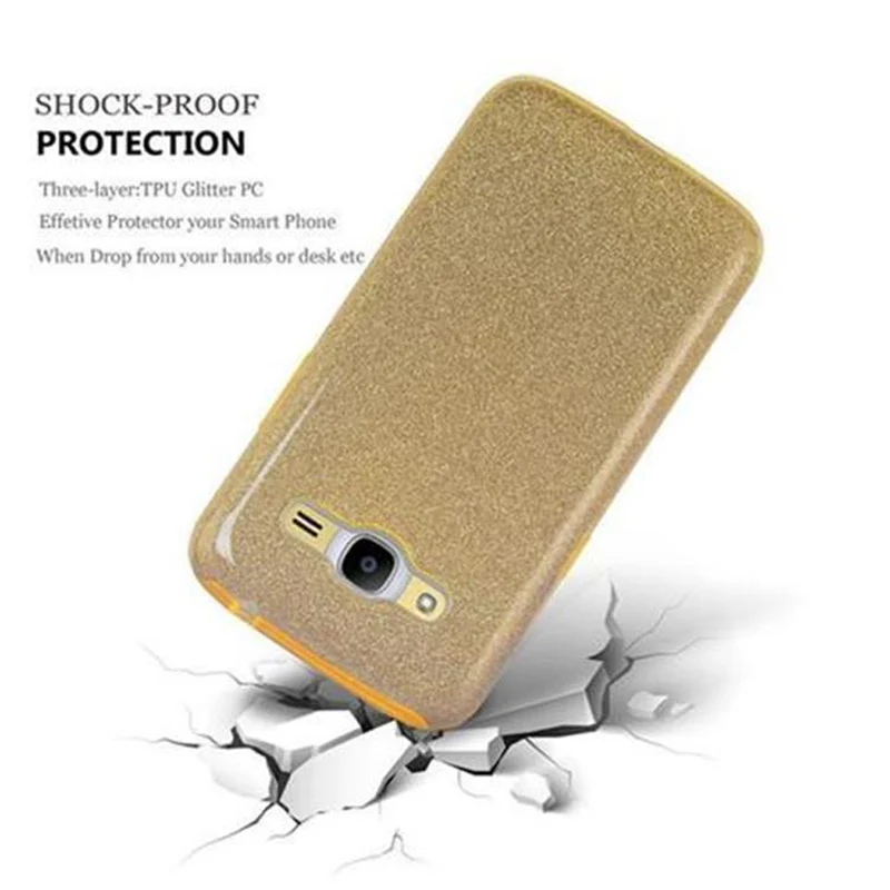 Cadorabo Hülle kompatibel mit Samsung Galaxy J2 2016 TPU Silikon und Hard Case Schutzhülle im Glitzer Design