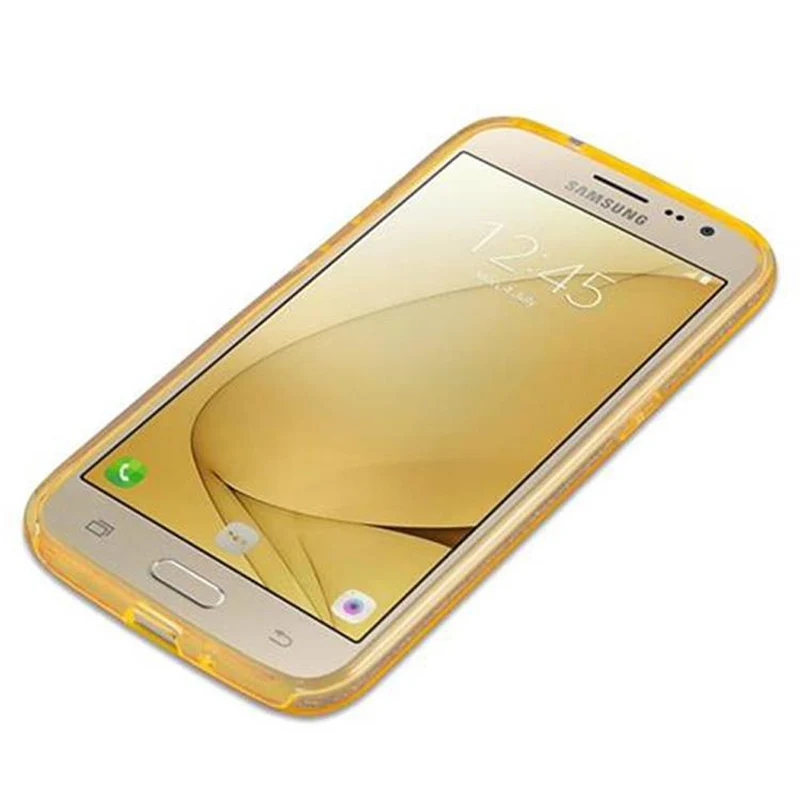 Cadorabo Hülle kompatibel mit Samsung Galaxy J2 2016 TPU Silikon und Hard Case Schutzhülle im Glitzer Design