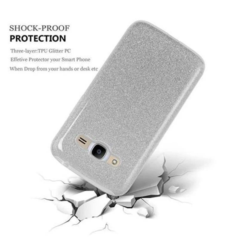 Cadorabo Hülle kompatibel mit Samsung Galaxy J2 2016 TPU Silikon und Hard Case Schutzhülle im Glitzer Design