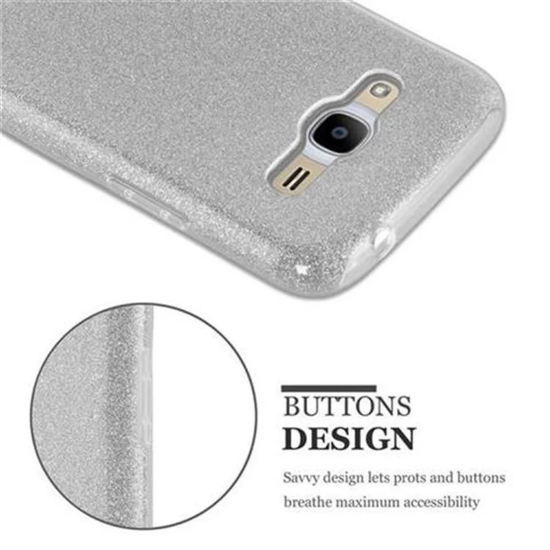 Cadorabo Hülle kompatibel mit Samsung Galaxy J2 2016 TPU Silikon und Hard Case Schutzhülle im Glitzer Design
