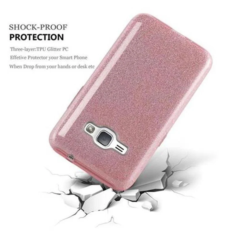 Cadorabo Hülle kompatibel mit Samsung Galaxy J1 2016 TPU Silikon und Hard Case Schutzhülle im Glitzer Design