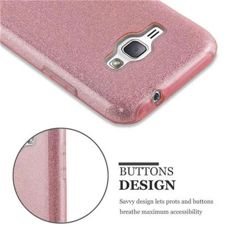 Cadorabo Hülle kompatibel mit Samsung Galaxy J1 2016 TPU Silikon und Hard Case Schutzhülle im Glitzer Design