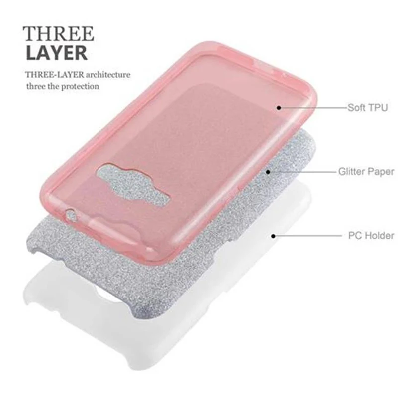 Cadorabo Hülle kompatibel mit Samsung Galaxy J1 2016 TPU Silikon und Hard Case Schutzhülle im Glitzer Design