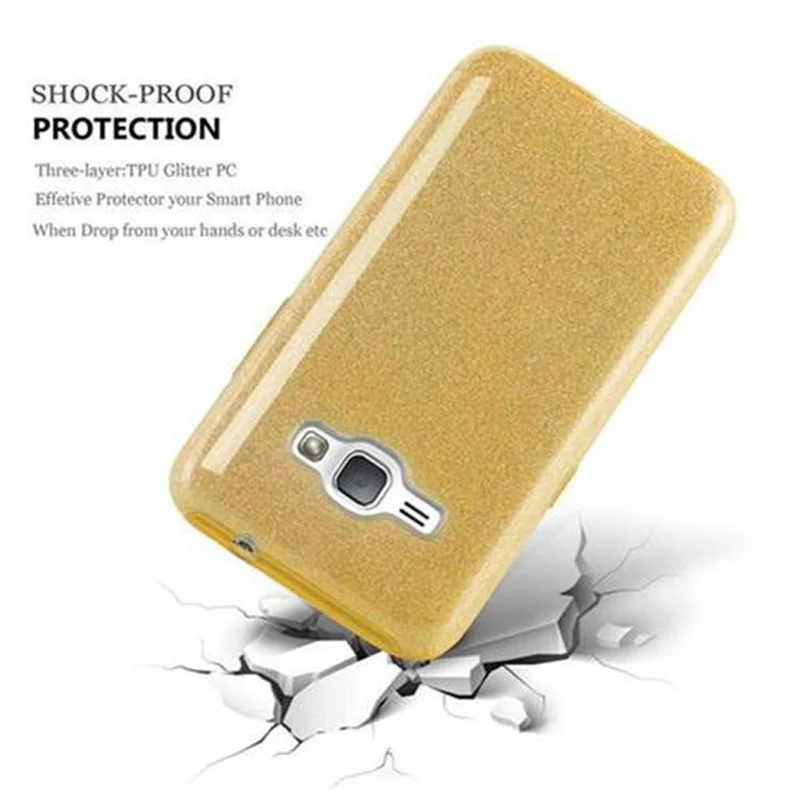 Cadorabo Hülle kompatibel mit Samsung Galaxy J1 2016 TPU Silikon und Hard Case Schutzhülle im Glitzer Design