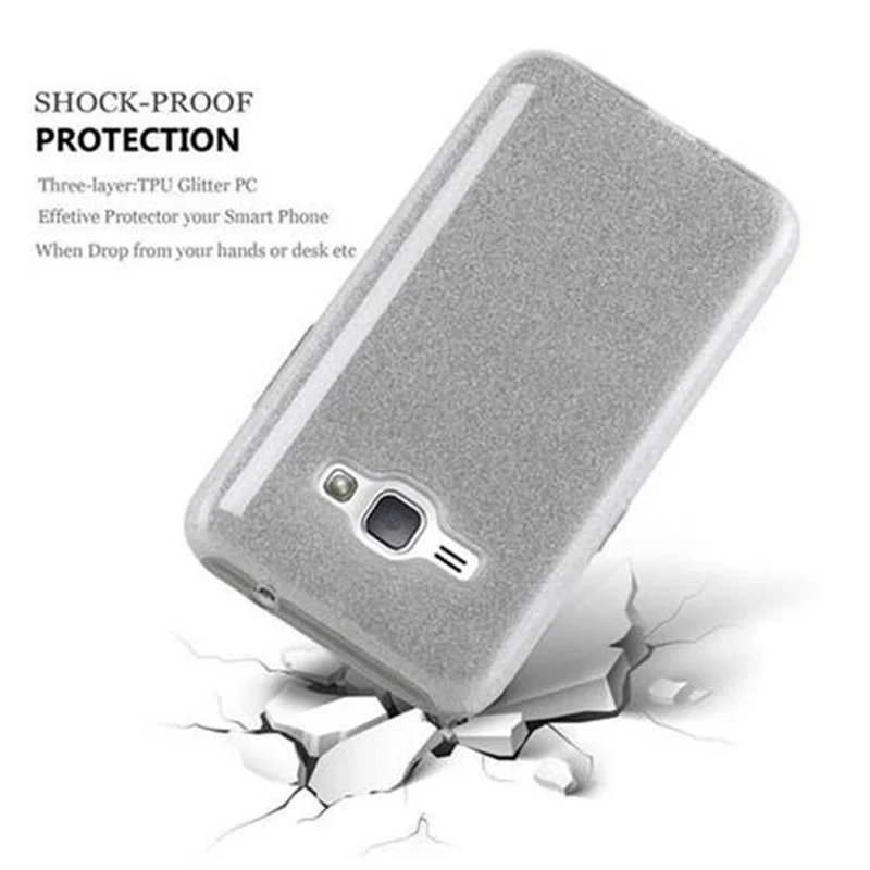 Cadorabo Hülle kompatibel mit Samsung Galaxy J1 2016 TPU Silikon und Hard Case Schutzhülle im Glitzer Design