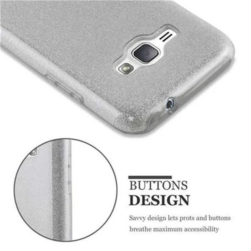 Cadorabo Hülle kompatibel mit Samsung Galaxy J1 2016 TPU Silikon und Hard Case Schutzhülle im Glitzer Design
