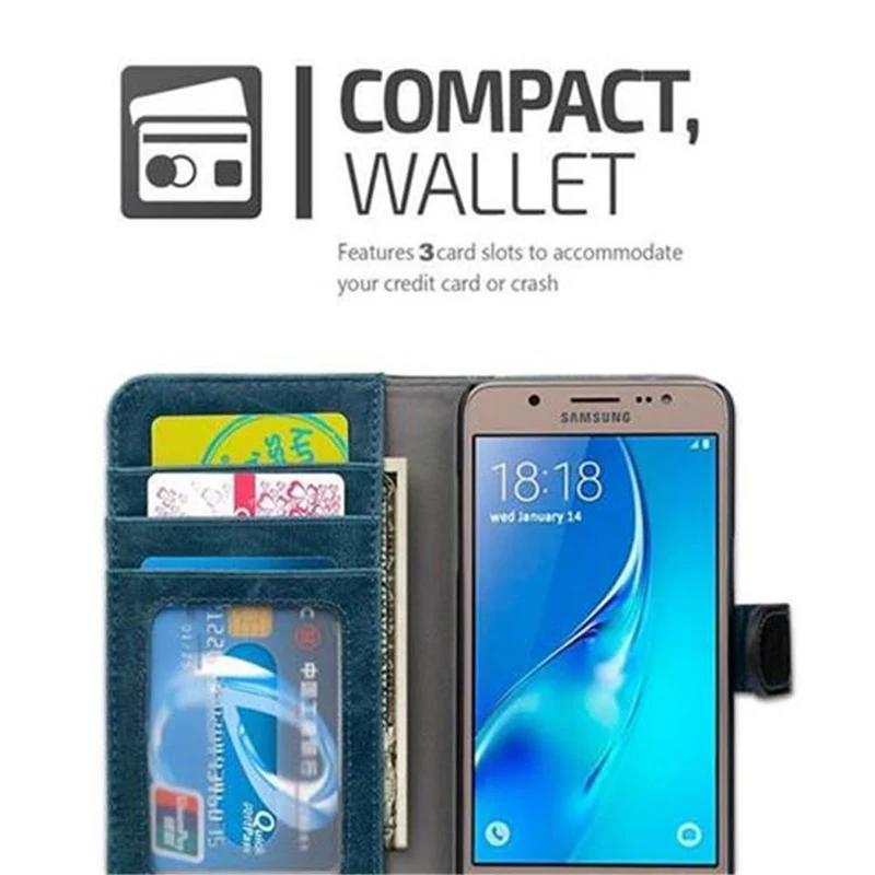 Cadorabo Hülle kompatibel mit Samsung Galaxy J5 2016 Schutzhülle mit Standfunktion und Kartenfach im zweifarbigen Design