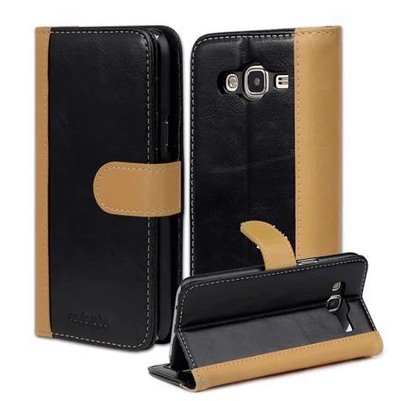 Cadorabo Hülle kompatibel mit Samsung Galaxy J5 2015 Schutzhülle mit Standfunktion und Kartenfach im zweifarbigen Design