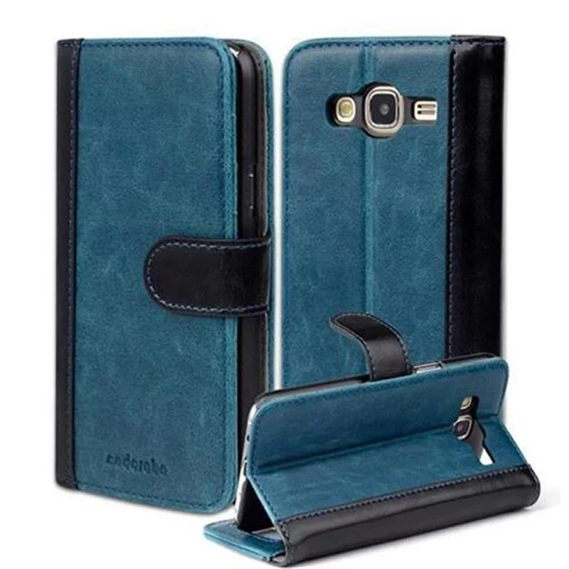 Cadorabo Hülle kompatibel mit Samsung Galaxy J5 2015 Schutzhülle mit Standfunktion und Kartenfach im zweifarbigen Design