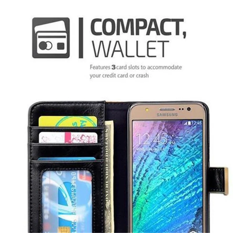 Cadorabo Hülle kompatibel mit Samsung Galaxy J5 2015 Schutzhülle mit Standfunktion und Kartenfach im zweifarbigen Design