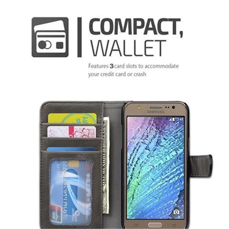 Cadorabo Hülle kompatibel mit Samsung Galaxy J5 2015 Schutzhülle mit Standfunktion und Kartenfach im zweifarbigen Design