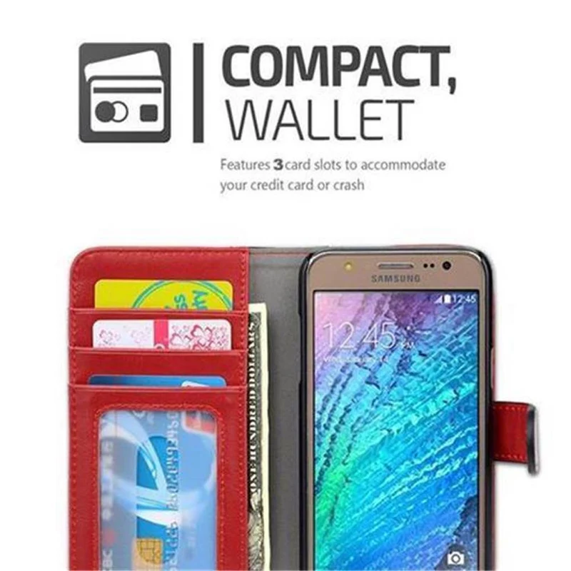 Cadorabo Hülle kompatibel mit Samsung Galaxy J5 2015 Schutzhülle mit Standfunktion und Kartenfach im zweifarbigen Design