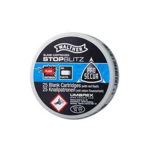 Stop Blitz Platzpatronen / cal. 9 mm P.A.K. - 25 Schuss Walther