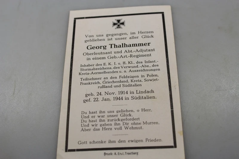 Sterbebilder Oberleutnant GJ gefallen Süditalien 22
