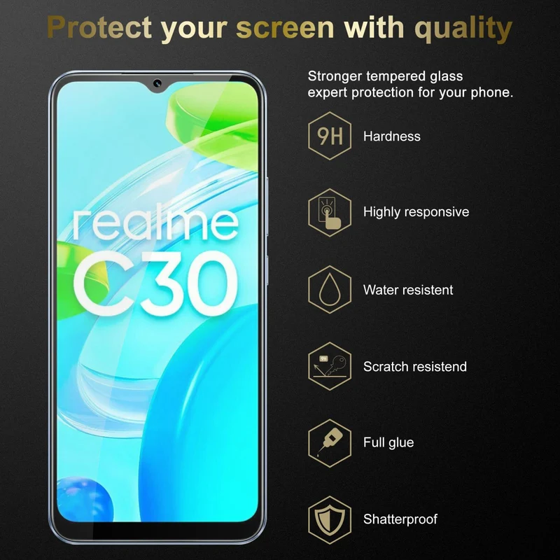 Cadorabo Panzer Folie kompatibel mit Realme C30 / Narzo 50i PRIME - Schutzfolie Gehärtetes (Tempered) Display-Schutzglas in 9H Härte mit 3D Touch Kompatibilität