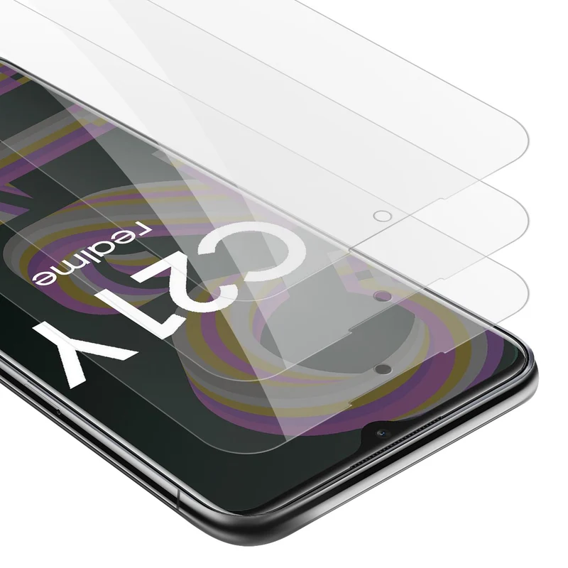 Cadorabo 3x Panzer Folie kompatibel mit Realme C21Y / C25Y - Schutzfolie 3er Pack Gehärtetes (Tempered) Display-Schutzglas in 9H Härte mit 3D Touch Kompatibilität