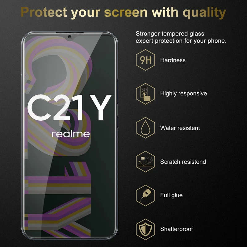 Cadorabo 3x Panzer Folie kompatibel mit Realme C21Y / C25Y - Schutzfolie 3er Pack Gehärtetes (Tempered) Display-Schutzglas in 9H Härte mit 3D Touch Kompatibilität