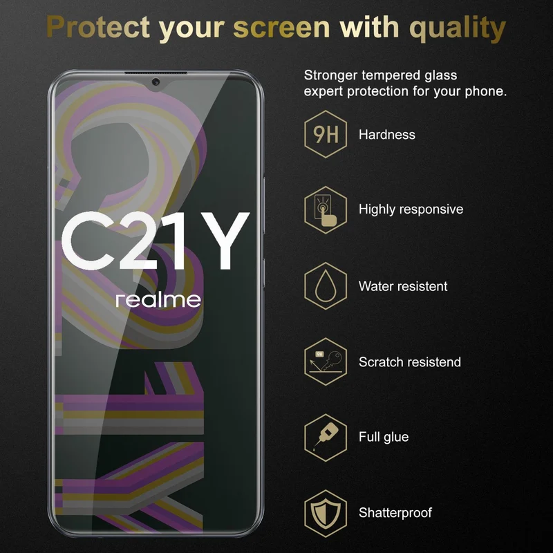 Cadorabo Panzer Folie kompatibel mit Realme C21Y / C25Y - Schutzfolie Gehärtetes (Tempered) Display-Schutzglas in 9H Härte mit 3D Touch Kompatibilität