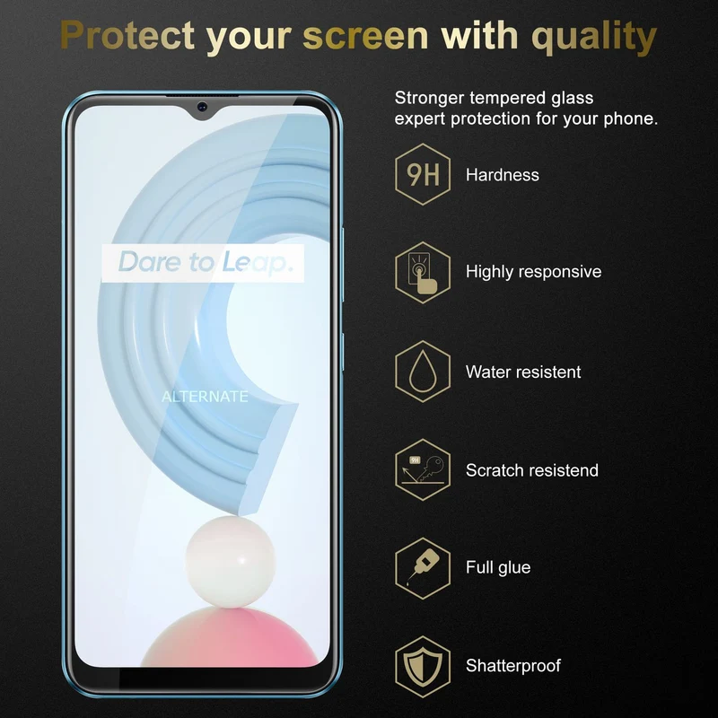 Cadorabo 3x Panzer Folie kompatibel mit Realme C21 - Schutzfolie 3er Pack Gehärtetes (Tempered) Display-Schutzglas in 9H Härte mit 3D Touch Kompatibilität