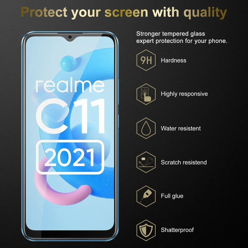 Cadorabo Panzer Folie kompatibel mit Realme C11 2021 - Schutzfolie Gehärtetes (Tempered) Display-Schutzglas in 9H Härte mit 3D Touch Kompatibilität