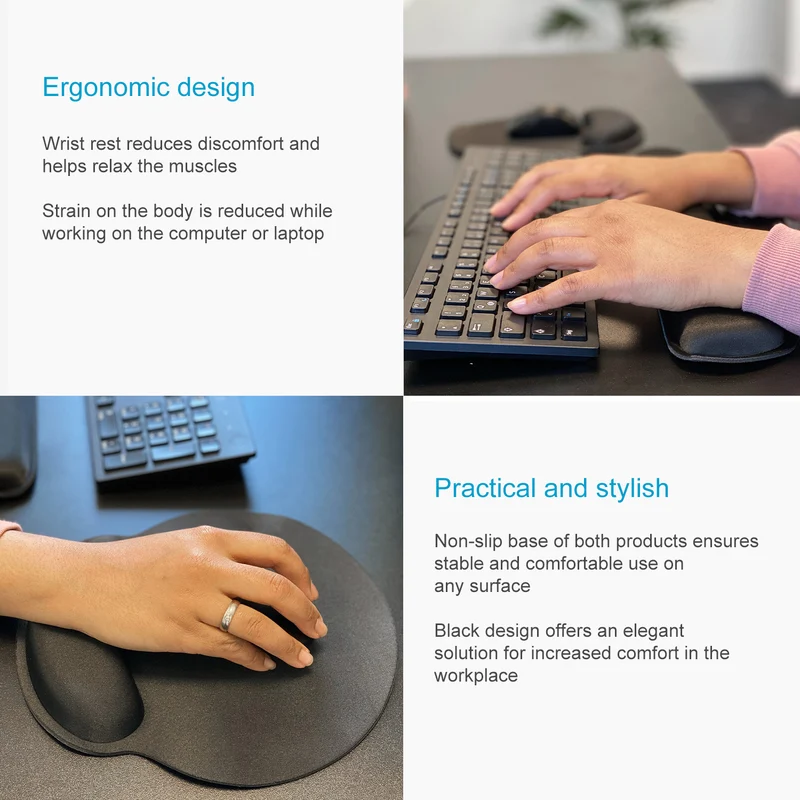 Cadorabo 2-teiliges Set ergonomisches Mauspad und Tastatur Gelenkauflage in Schwarz - Rutschfeste Unterlage mit Handgelenkstütze für Maus und Tastatur, für bequemes Arbeiten an Computer und Laptop