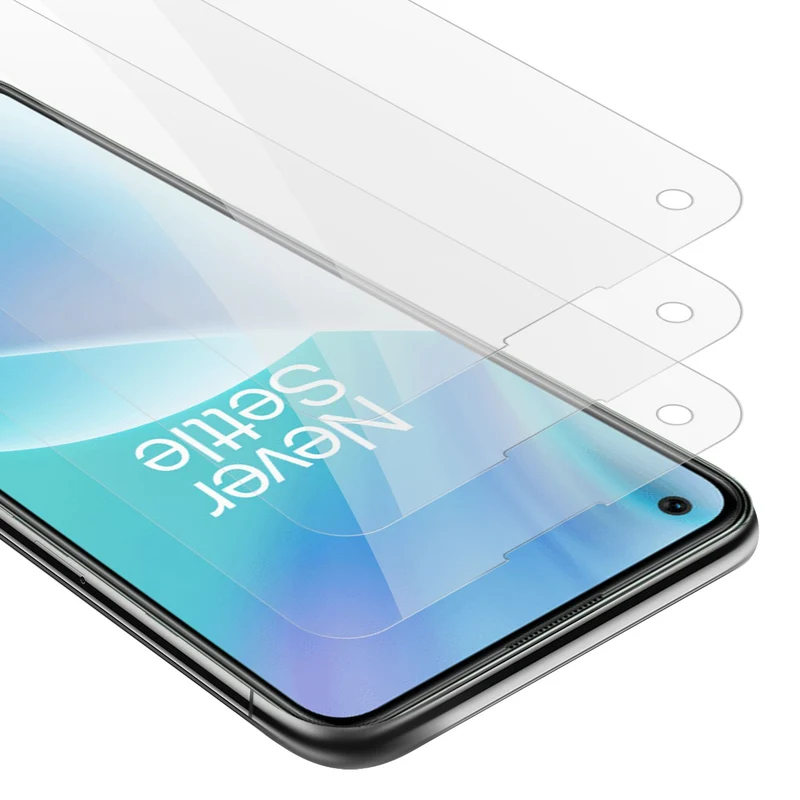 Cadorabo 3x Panzer Folie kompatibel mit OnePlus Nord 2T - Schutzfolie 3er Pack Gehärtetes (Tempered) Display-Schutzglas in 9H Härte mit 3D Touch Kompatibilität