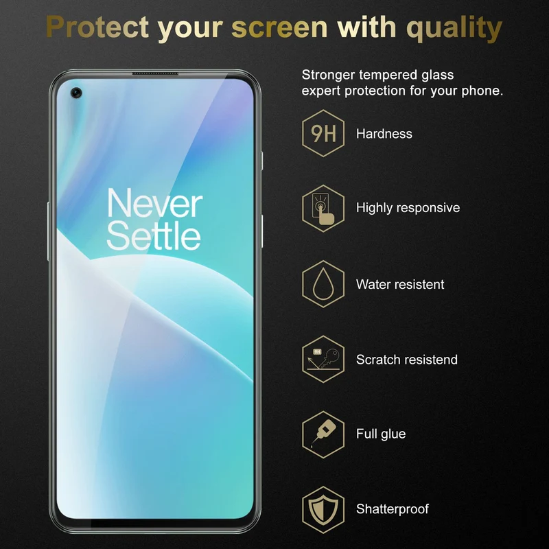Cadorabo 3x Panzer Folie kompatibel mit OnePlus Nord 2T - Schutzfolie 3er Pack Gehärtetes (Tempered) Display-Schutzglas in 9H Härte mit 3D Touch Kompatibilität